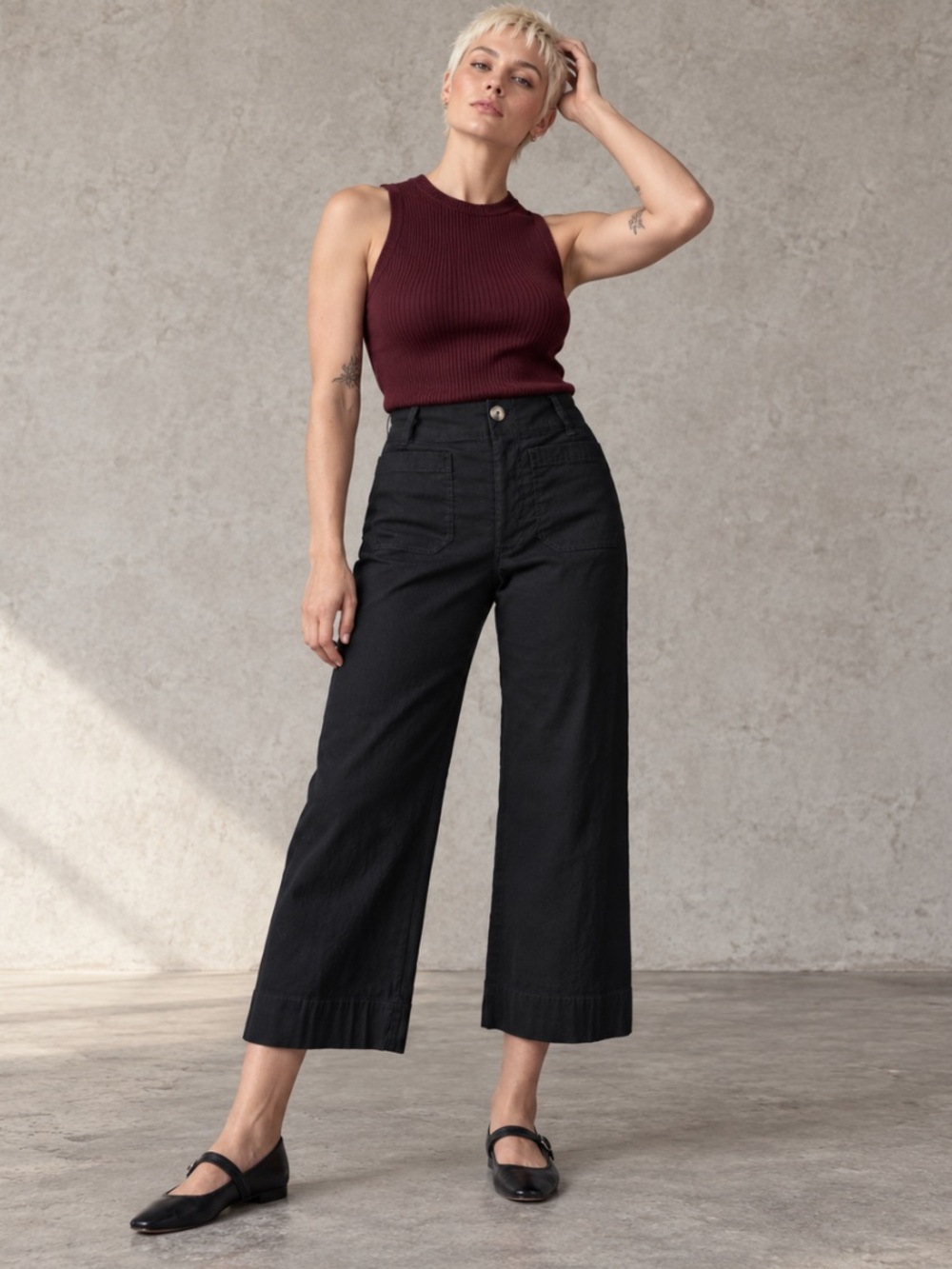 Anthropologie Maeve The Colette Linen Blend Crop Wide Leg Pants Black 31
